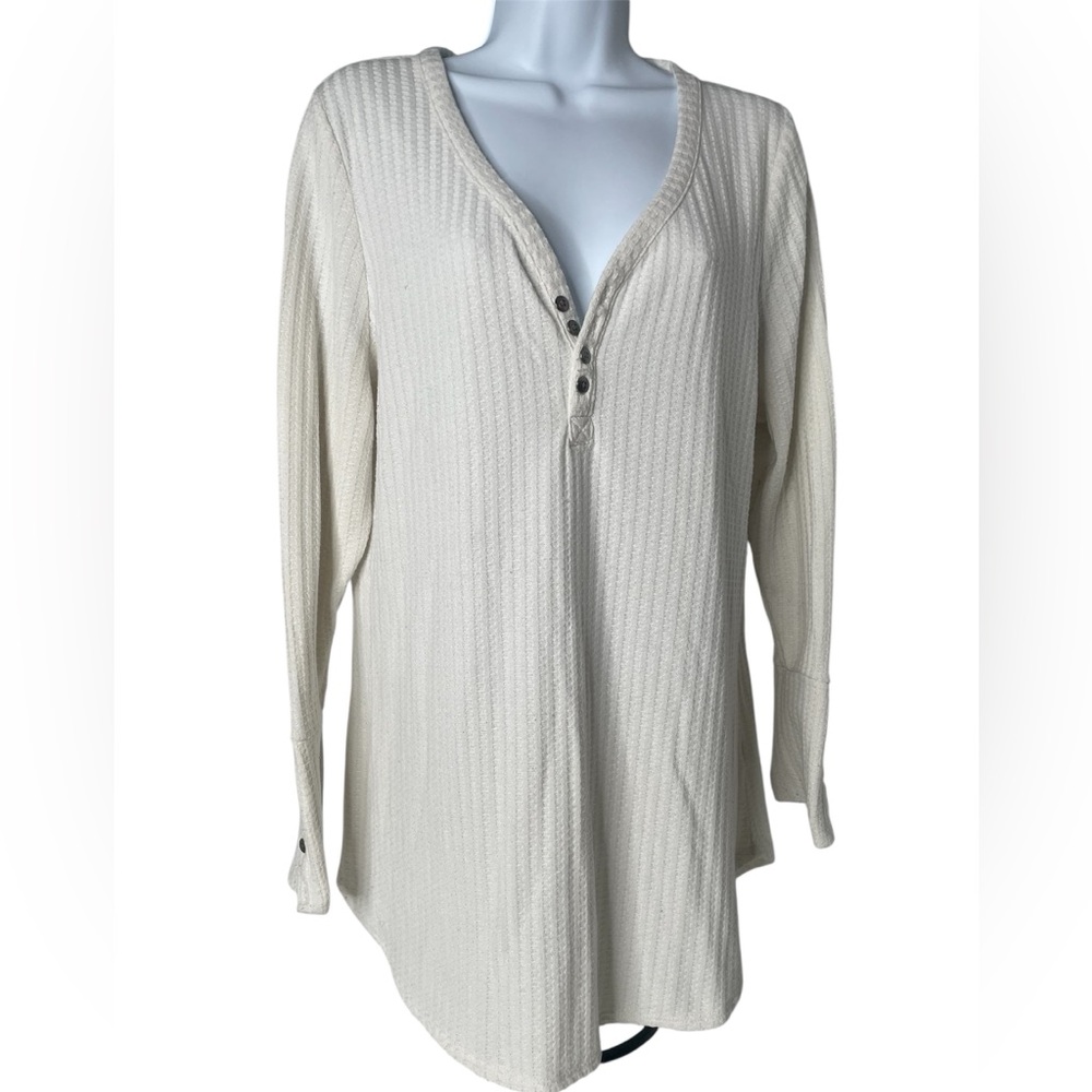 Chaser Ivory Knit Waffle Thermal buttons Cuffs Long Sleeve Henley Sz XXL